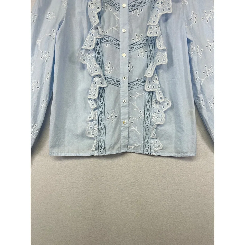 Ultra Pink Powder Blue Eyelet Ruffle Button-Up Blouse - Picture 5 of 9